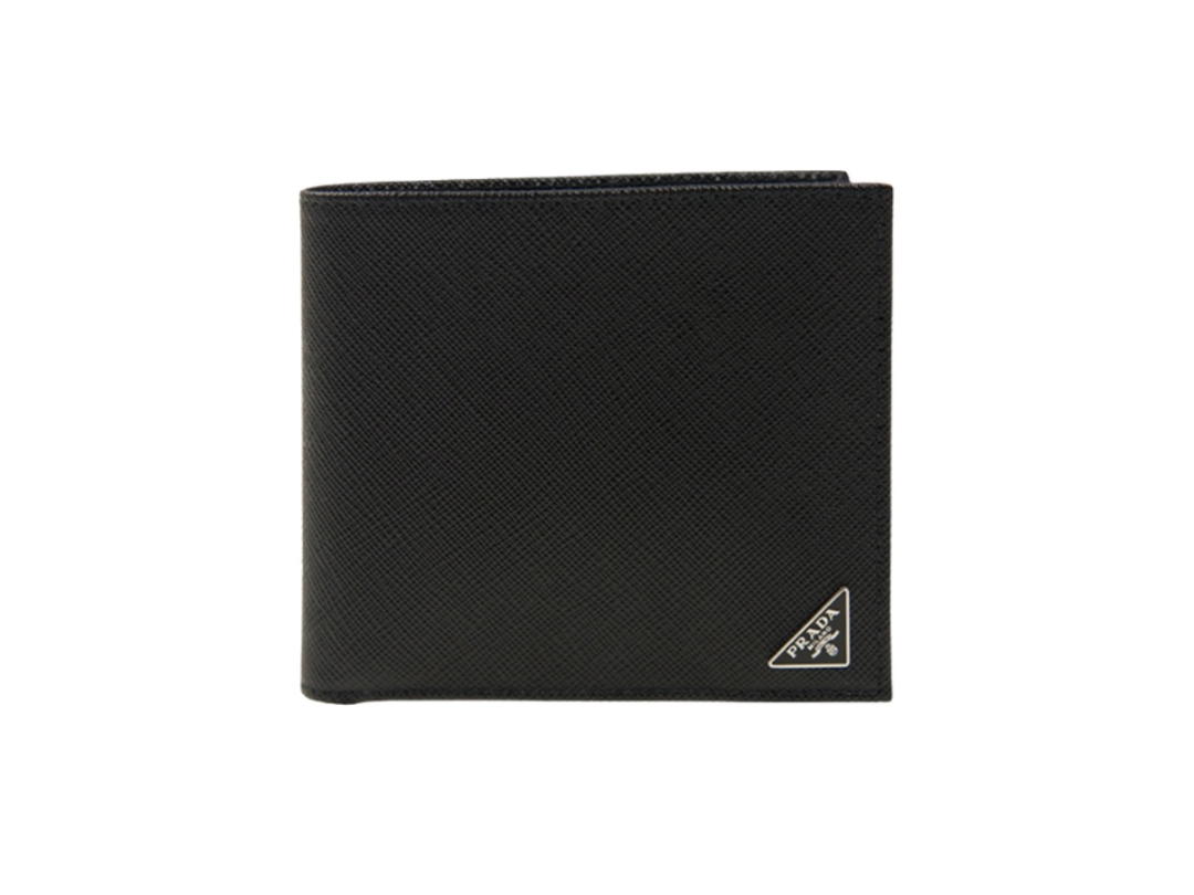 Prada Prada Saffiano Leather Wallet Metal Triangle Logo Black