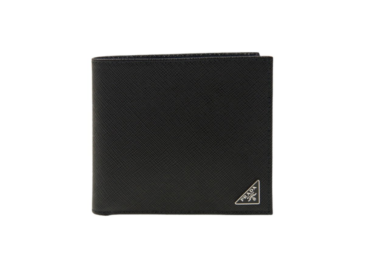 Prada Prada Saffiano Leather Wallet Metal Triangle Logo Black
