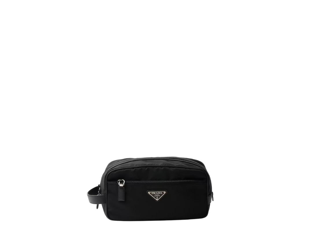 Prada Prada Re-Nylon And Saffiano Leather Travel Pouch Black