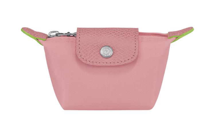 Longchamp Longchamp Le Pliage Green Cow Leather Trim Clutch Coin Purse Women's Pink
