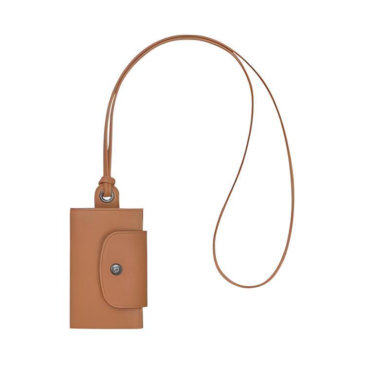 Longchamp Longchamp Le Pliage Cuir Leather Hanging Rope Card Holder Coin Purse Women's Brown