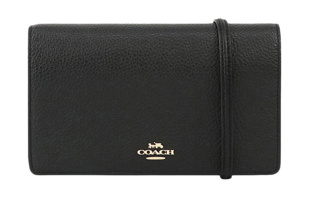 Coach Coach Anna Pebbled Leather Shoulder Bag Crossbody Bag Clutches Small Size Women's Black