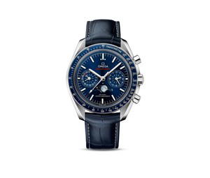 Buy Omega Speedmaster Moonphase Chronograph Master Chronometer Stainless Steel / Blue / Alligator at Sasom – Authentic and Ready to Ship