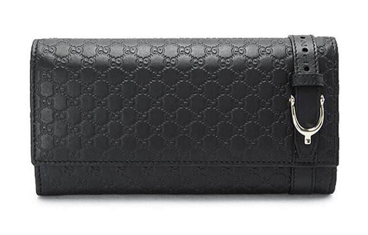 Gucci Gucci Leather Cow Leather Wallet Women's Black