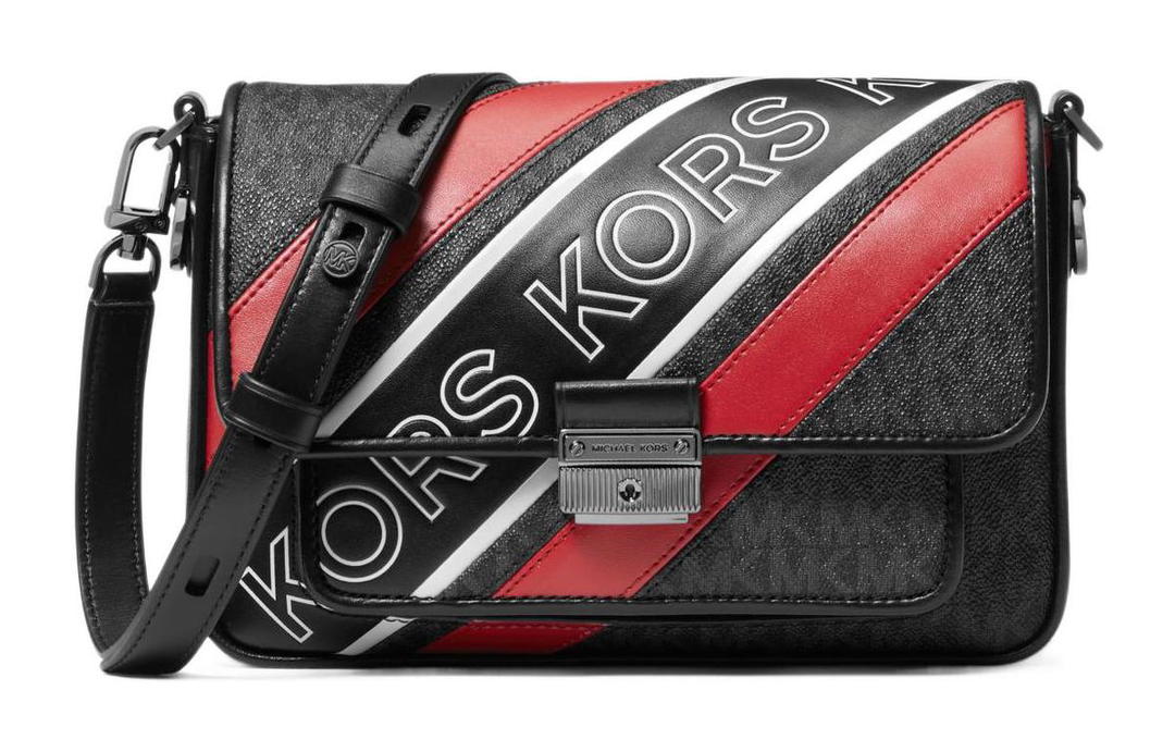 Michael Kors MICHAEL KORS Bradshaw Canvas Shoulder Bag Crossbody Bag Medium Size Women's Black & Red