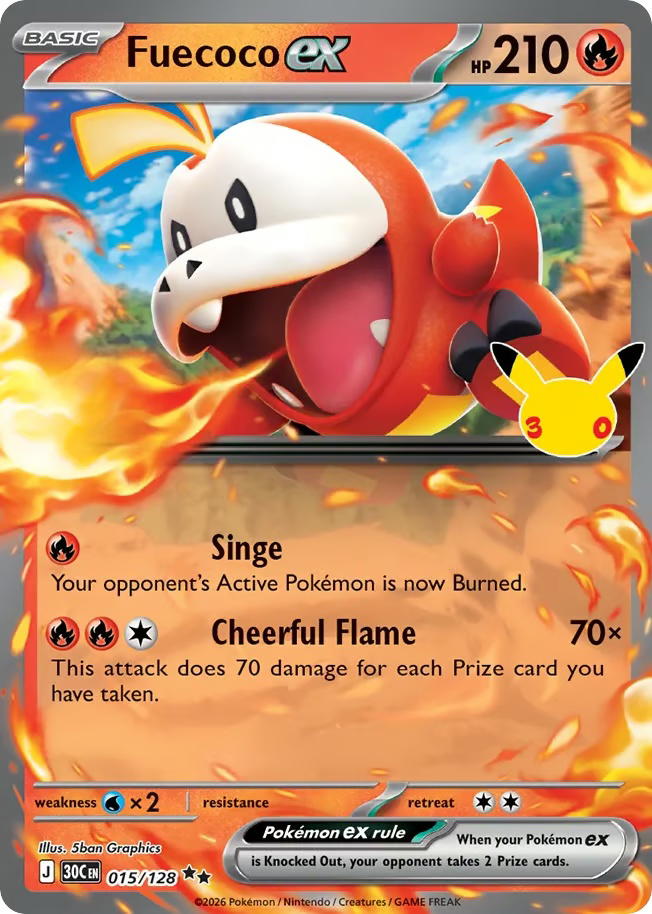 Pokemon Pokemon Fuecoco ex RR [30C 015/128] Mega Evolution "30th Celebration" (EN)