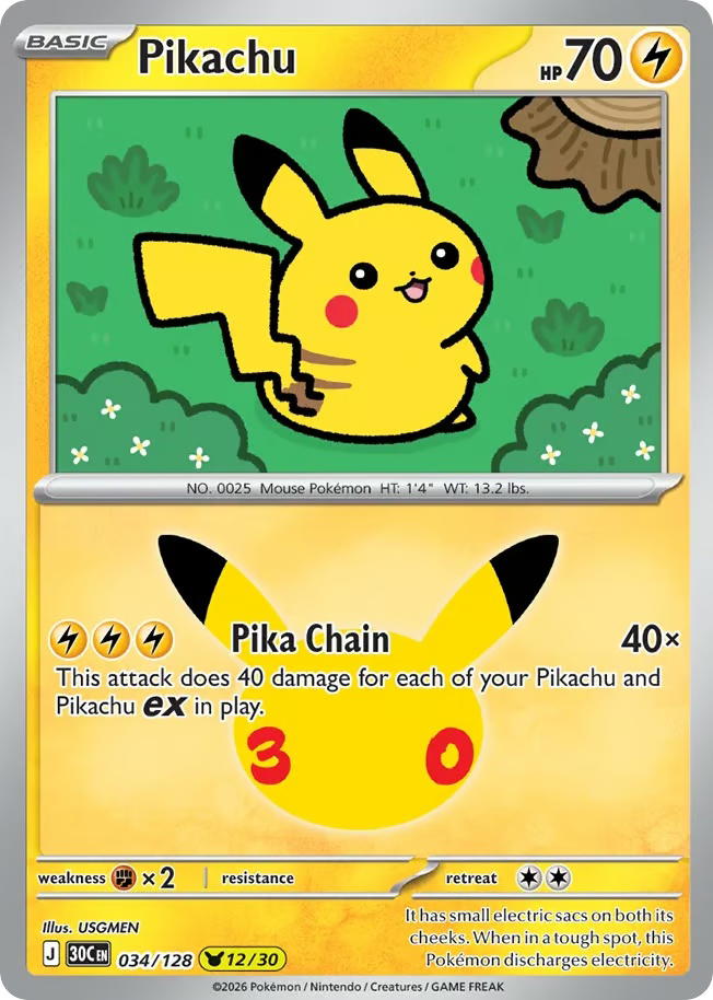 Pokemon Pokemon Pikachu PKR [30C 034/128] Mega Evolution "30th Celebration" (EN)