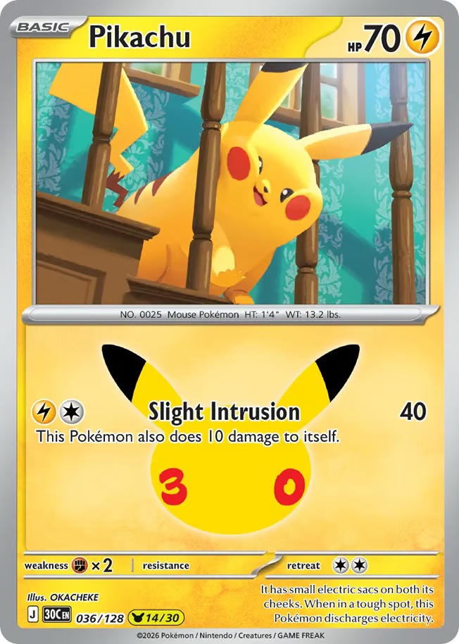 Pokemon Pokemon Pikachu PKR [30C 036/128] Mega Evolution "30th Celebration" (EN)