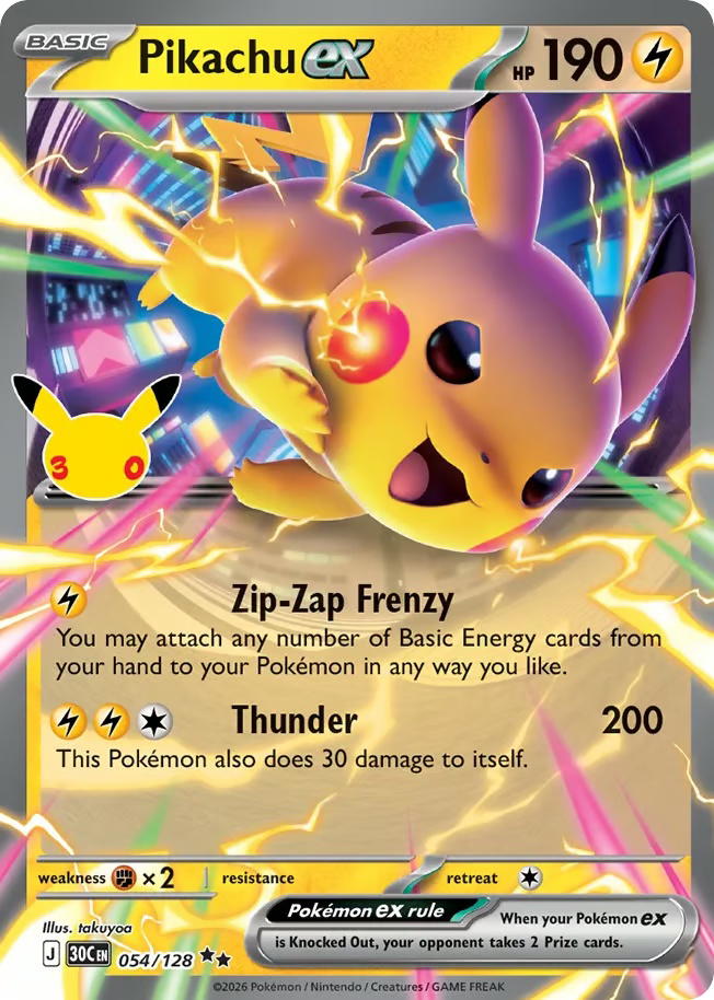 Pokemon Pokemon Pikachu ex RR [30C 054/128] Mega Evolution "30th Celebration" (EN)