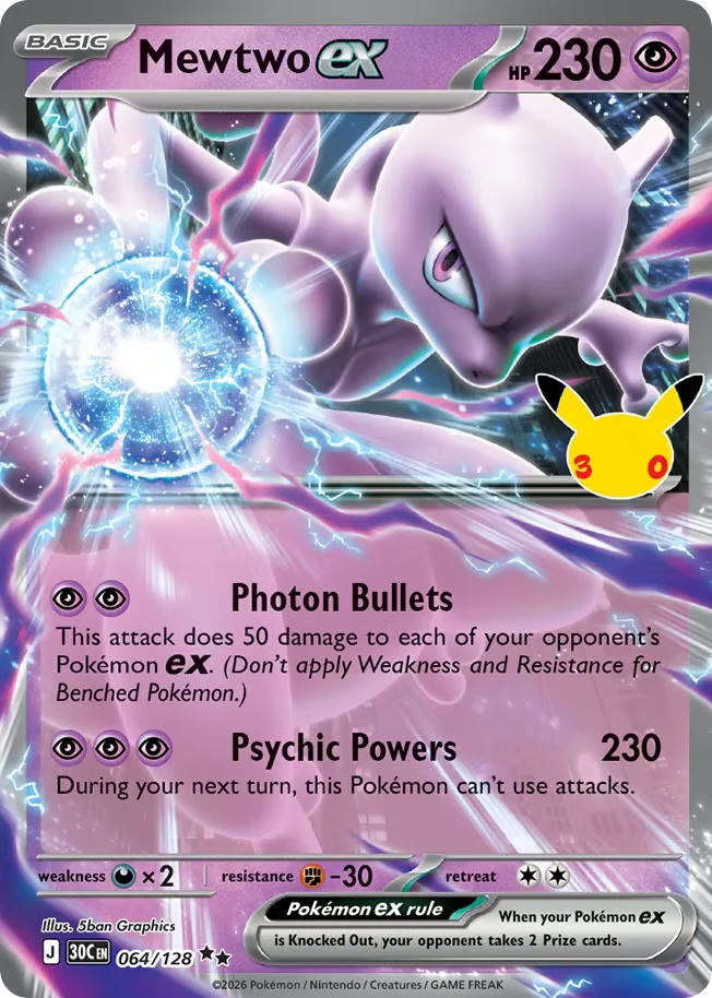 Pokemon Pokemon Mewtwo ex RR [30C 064/128] Mega Evolution "30th Celebration" (EN)