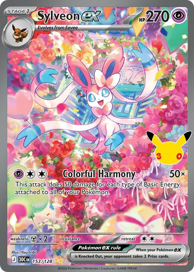 Pokemon Pokemon Sylveon ex SIR [30C 153/128] Mega Evolution "30th Celebration" (EN)