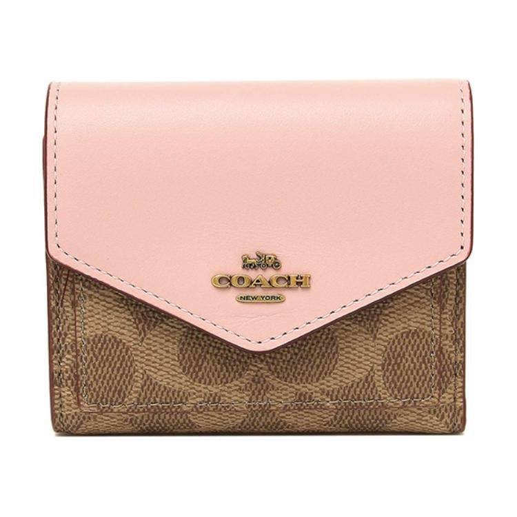 Coach Coach Canvas Handheld Envelope Bag Wallet Small Size Women's Pink & Brown Monogram