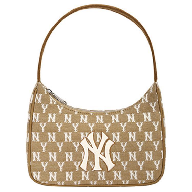 MLB MLB Monogram Collection New York Yankees Polyester Shoulder Bag Mahjong Handbags Regular Women's Khaki Milk Tea Beige