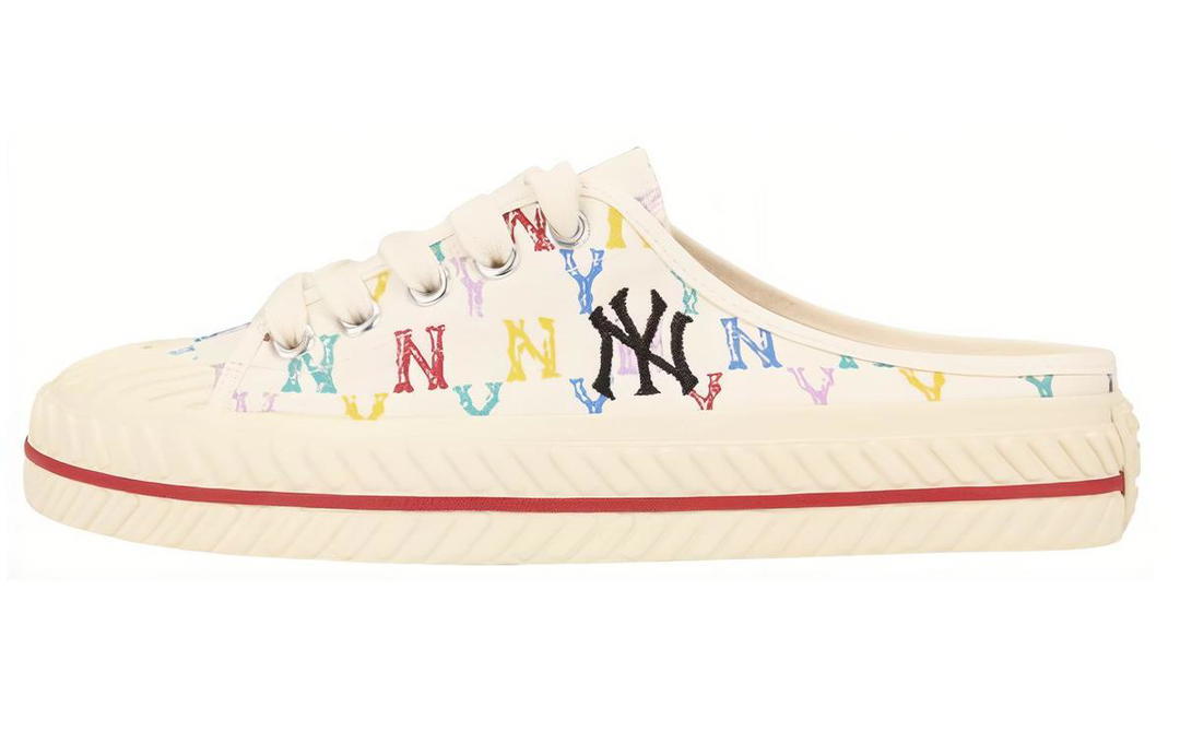 MLB MLB Playball Mule Monogram Wear Resistant Low Top Canvas Shoes Unisex White