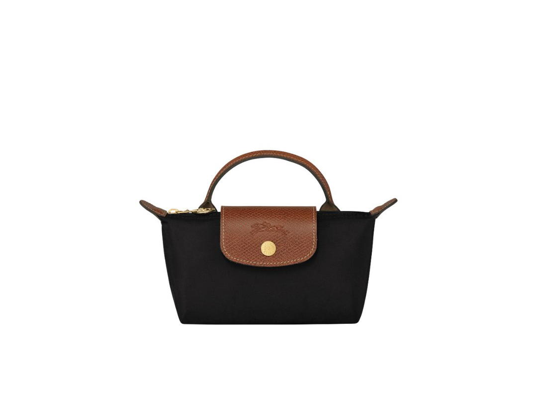 Longchamp Longchamp Le Pliage Original Pouch With Handle In Recycled Canvas With Gold Hardware Black