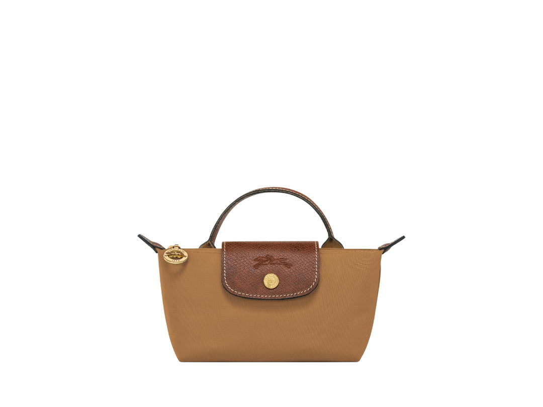 Longchamp Longchamp Le Pliage Original Pouch With Handle In Recycled Canvas With Gold Hardware Fawn