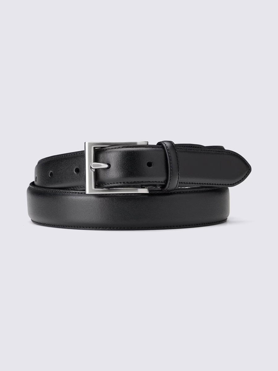 GU GU Leather Side-Stitched Belt Adjustable Black