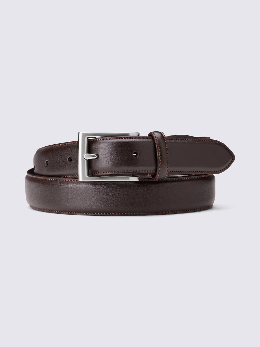 GU GU Leather Side-Stitched Belt Adjustable Brown