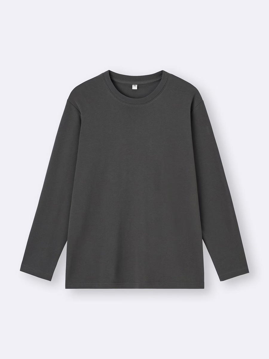 GU GU Soft Cotton Crew Neck T-Shirt Long Dark Gray