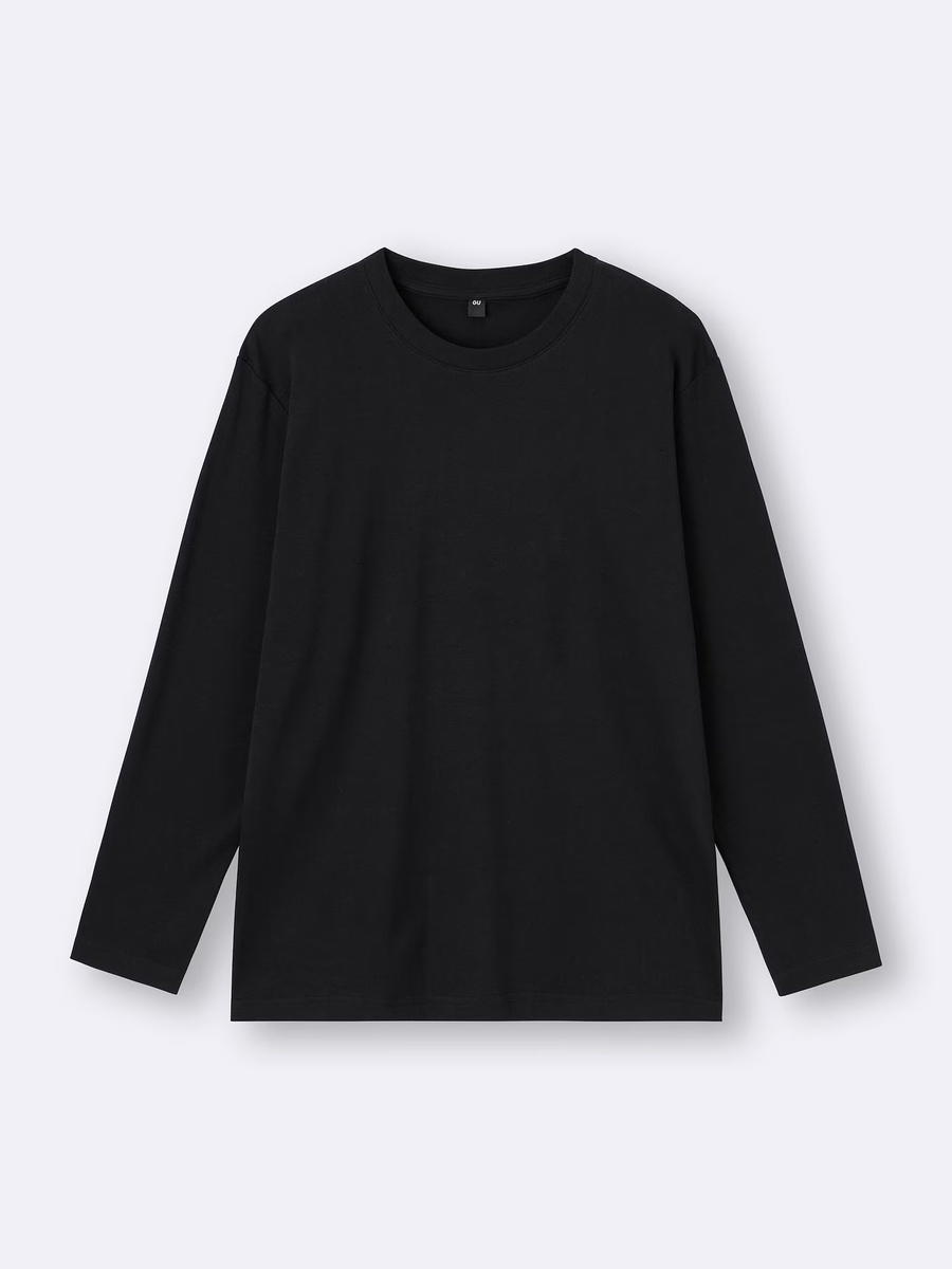 GU GU Soft Cotton Crew Neck T-Shirt Long Black