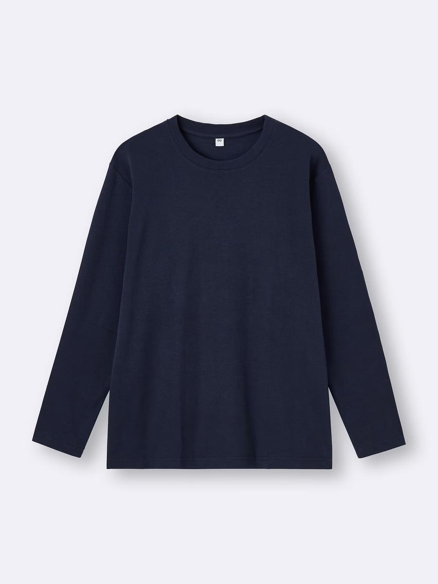 GU GU Soft Cotton Crew Neck T-Shirt Long Navy