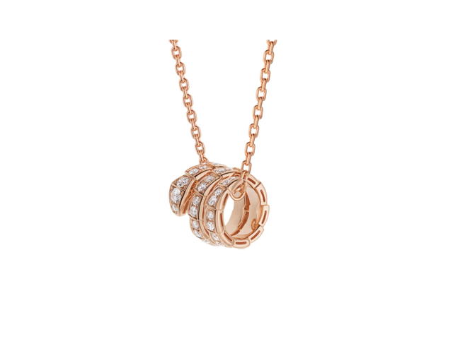 Bvlgari Bvlgari Serpenti Viper Necklace In 18Kt Rose Gold Pendant With Full Pavé Diamonds - view 1