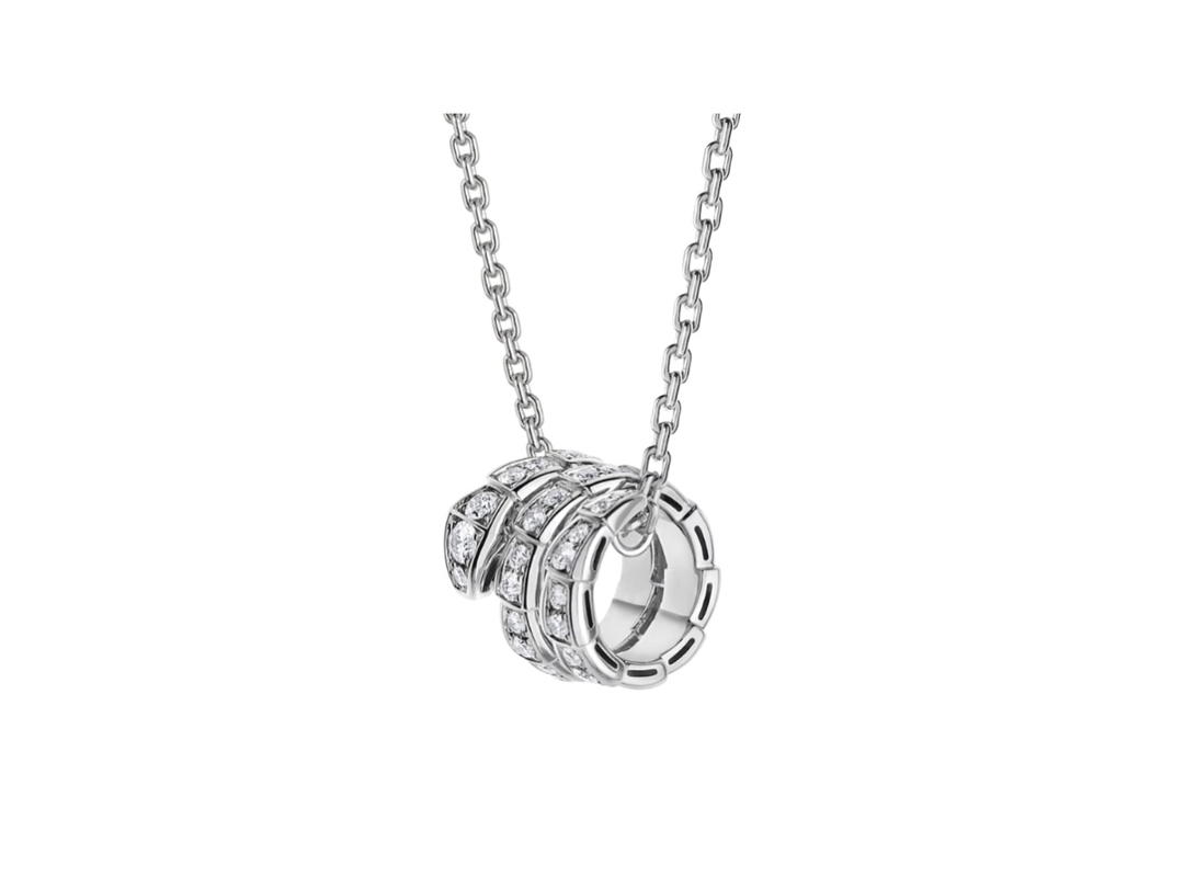 Bvlgari Bvlgari Serpenti Viper Necklace In 18 Kt White Gold With Full Pavé Diamonds White Gold