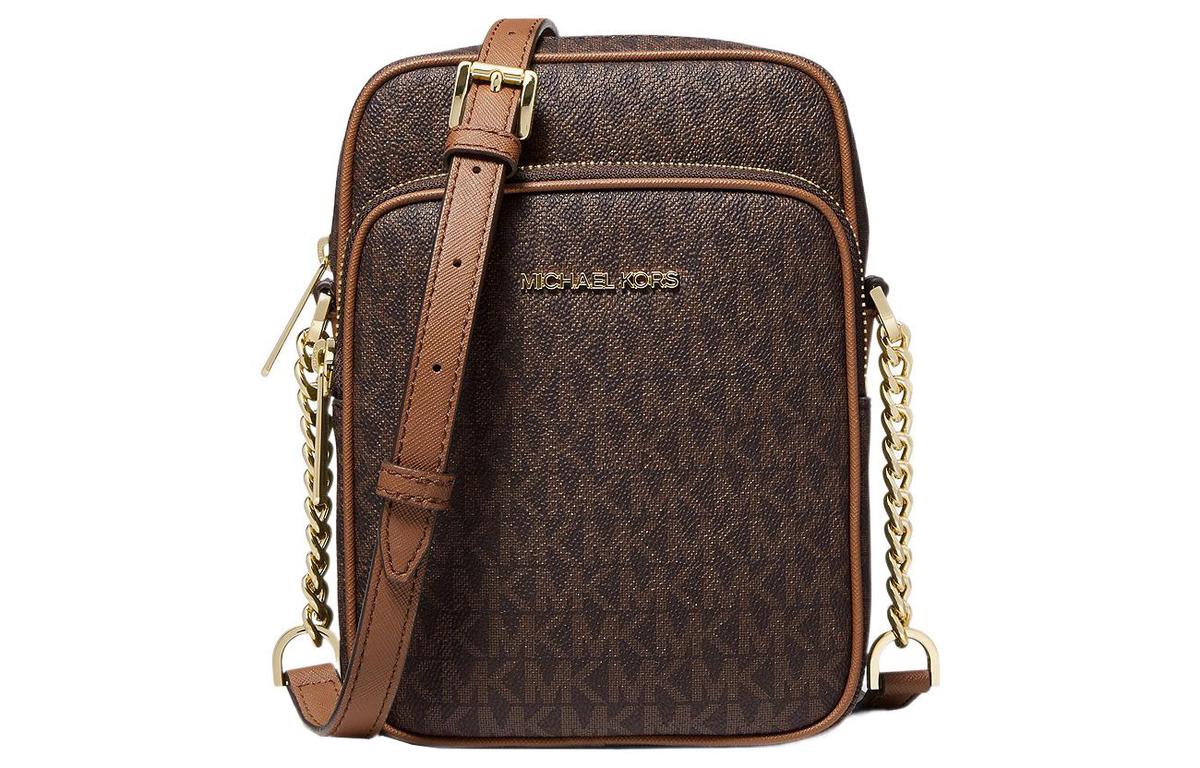 Michael Kors MICHAEL KORS Jet Set Coated Canvas Shoulder Bag, Crossbody Bag Medium Size Women's Brown