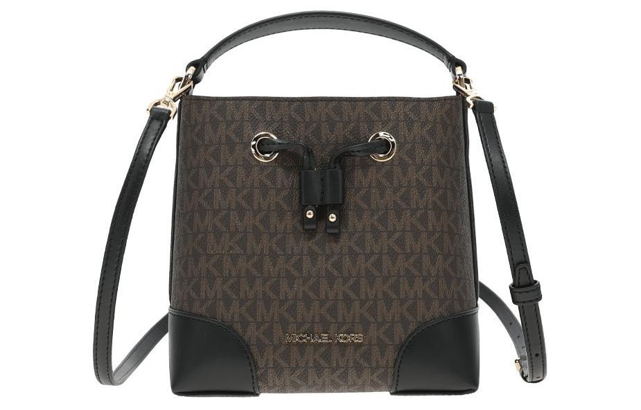 Michael Kors MICHAEL KORS Mercer PVC Bucket Bags Shoulder Bag Crossbody Bag Handbag Small Size Women's Brown & Black