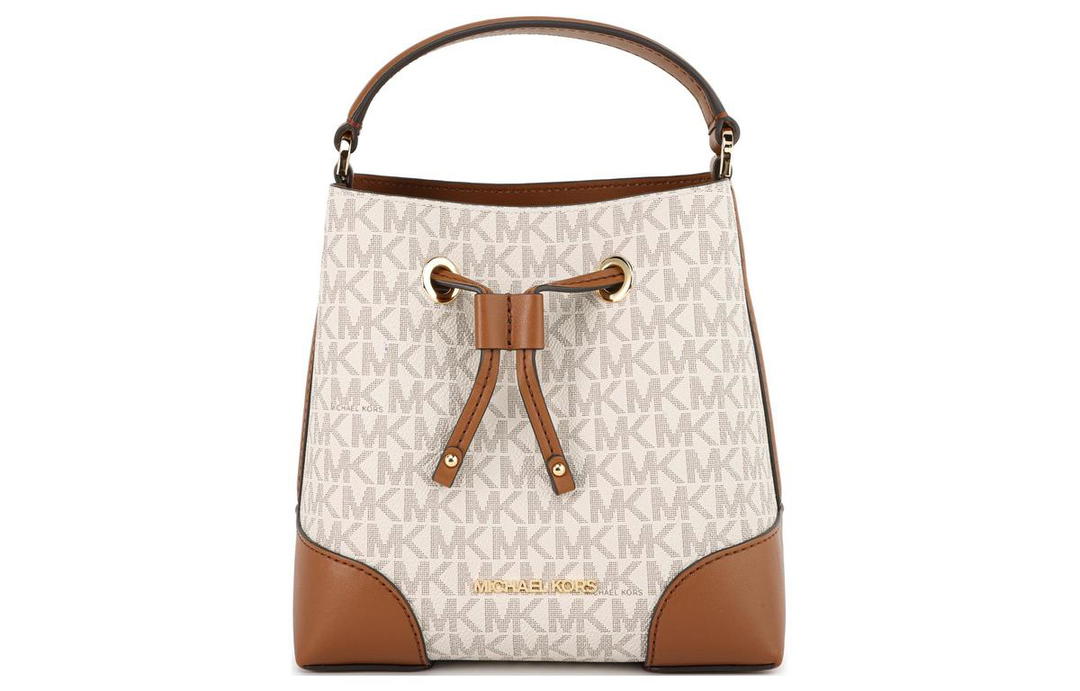 Michael Kors MICHAEL KORS Mercer Coated Canvas Bucket Bag Handbag Shoulder Bag Crossbody Bag Small Size Women's White & Brown