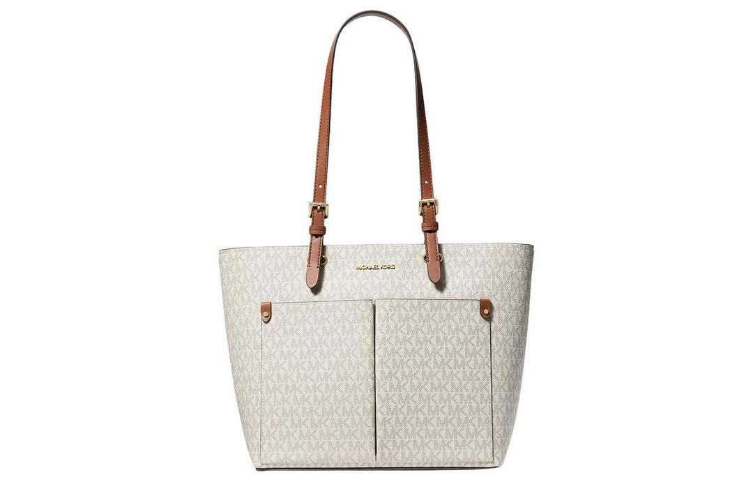 Michael Kors MICHAEL KORS Jet Set Coated Canvas Tote Bag Shopping Bag Shoulder Bag Handbag Medium Size Women's Vanilla White & Brown