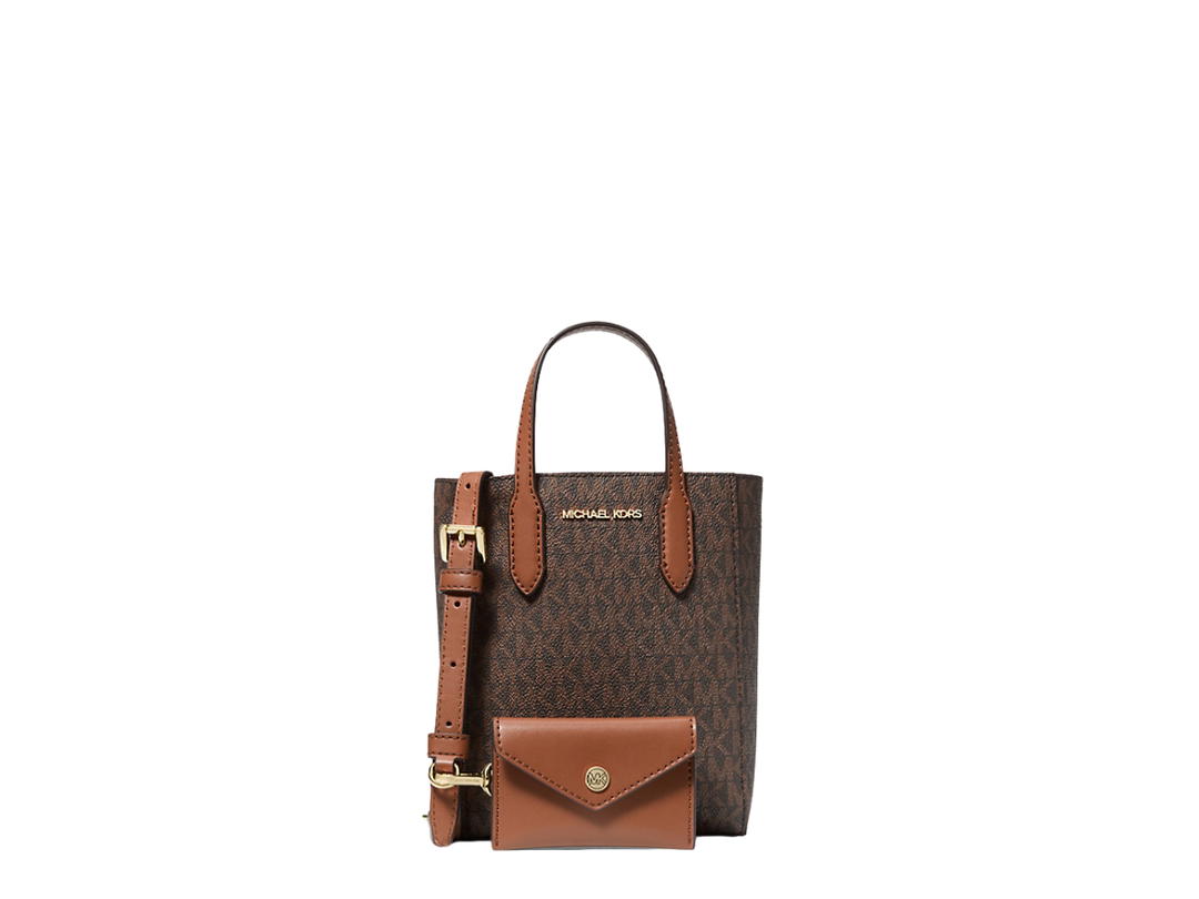 Michael Kors Michael Kors Extra-Small Logo Crossbody Bag In Gold Hardware With Brown