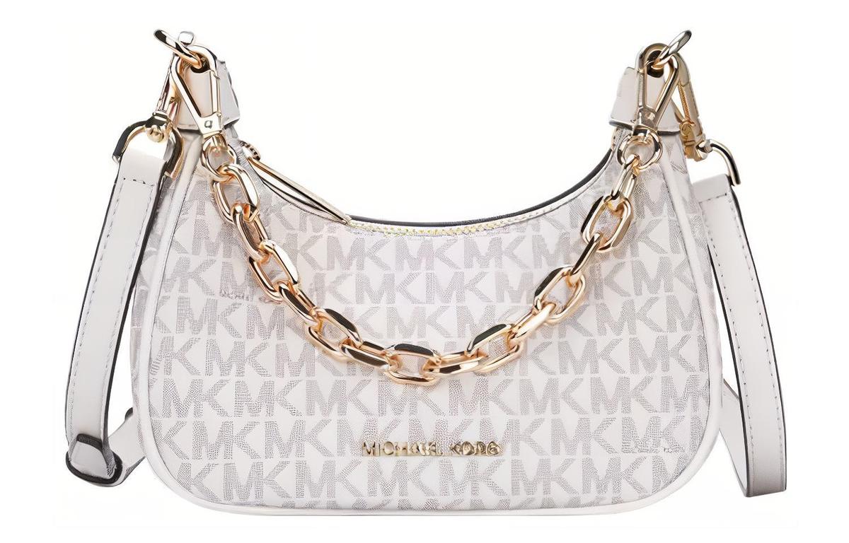 Michael Kors MICHAEL KORS Badge Printed Canvas Saddle Bag Portable Crossbody Bag Shoulder Bag Women's White