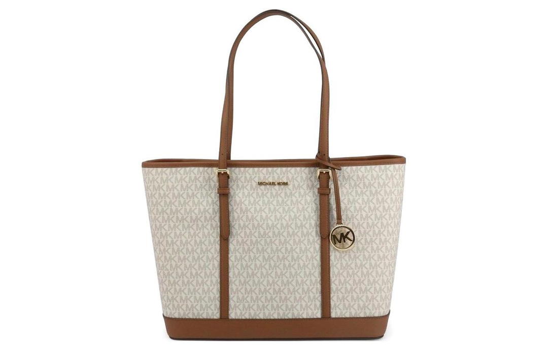 Michael Kors MICHAEL KORS Jet Set Travel Canvas With Leather Tote Bag Shopping Bag Handbag Shoulder Bags Women's Vanilla White