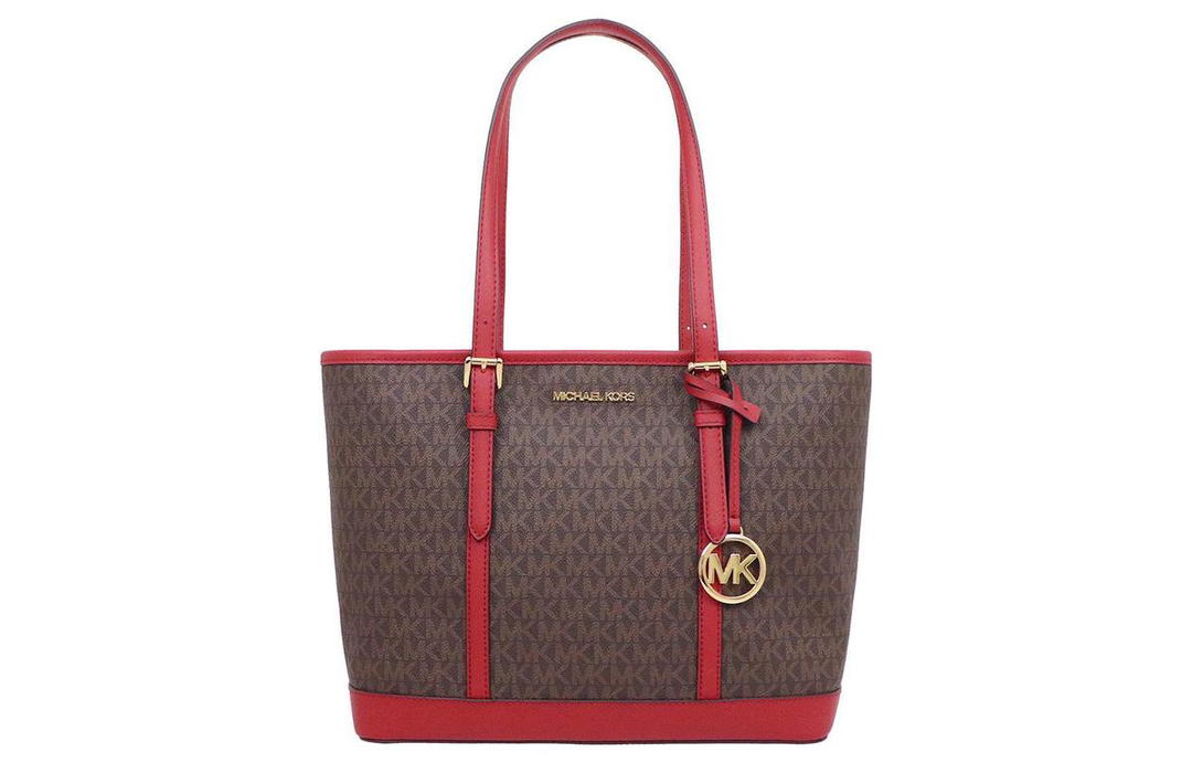 Michael Kors MICHAEL KORS Jet Set Travel Canvas With Leather Tote Bag Shopping Bag Handbag Shoulder Bag Women's Red Multicolor