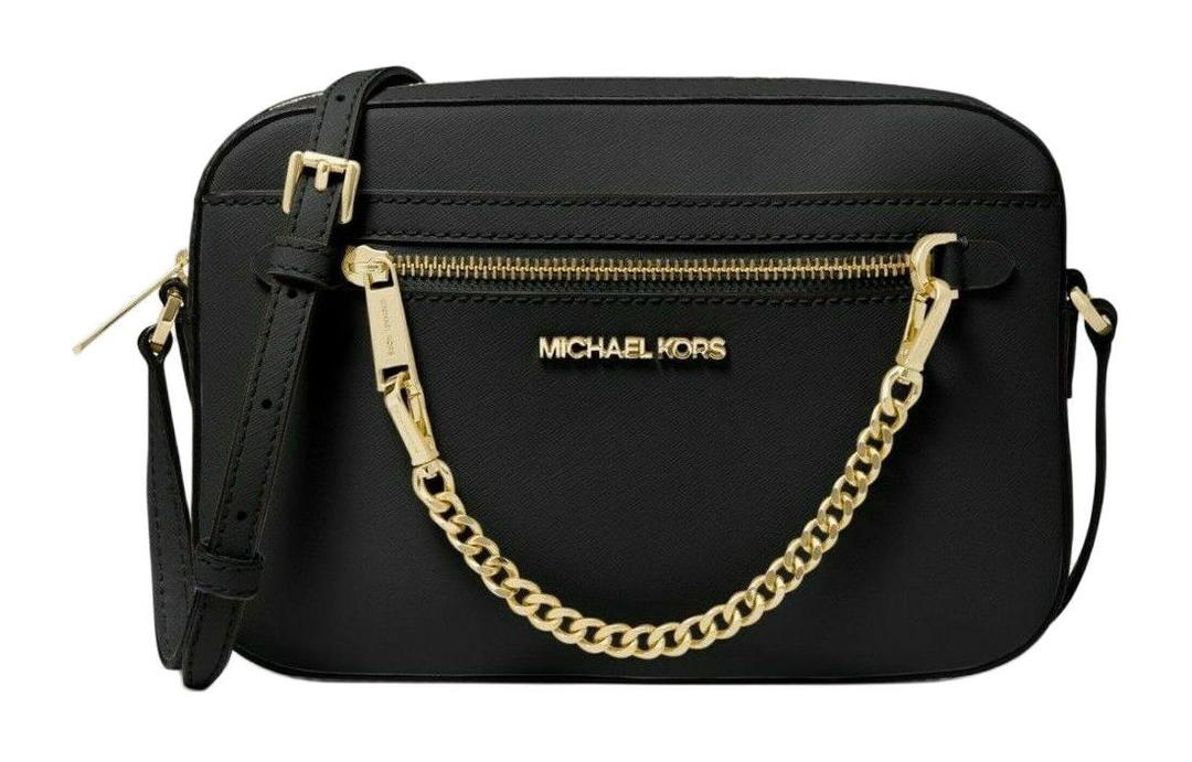 Michael Kors Michael Kors Jet Set Large Zip Chain Crossbody Bag Shoulder Black Leather Gold