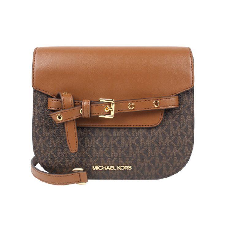 Michael Kors MICHAEL KORS Emilia Cow Leather Patchwork Saddle Bag Shoulder Bag Crossbody Bag Small Size Women's Brown & Brown