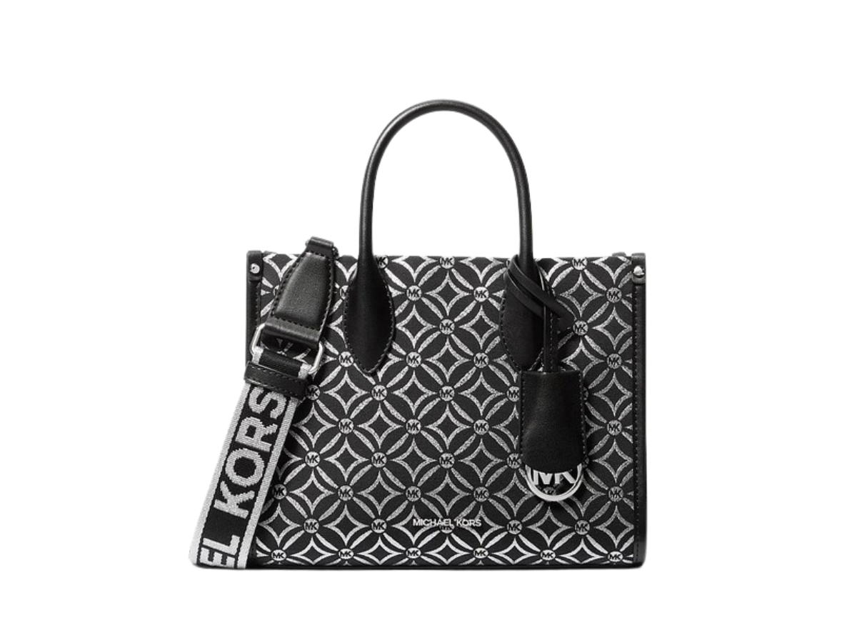 Michael Kors Michael Kors Mirella Small Metallic Logo Jacquard Crossbody Bag Black Silver