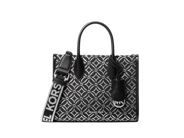 Michael Kors Michael Kors Mirella Small Metallic Logo Jacquard Crossbody Bag Black Silver - view 1