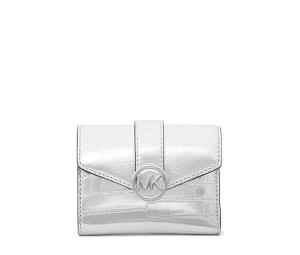 Buy Michael Kors Carmen Medium Metallic Crocodile Embossed Tri-Fold Envelope Wallet Silver at Sasom – Authentic and Ready to Ship