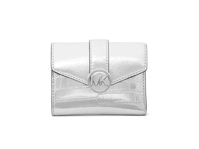Michael Kors Michael Kors Carmen Medium Metallic Crocodile Embossed Tri-Fold Envelope Wallet Silver - view 1