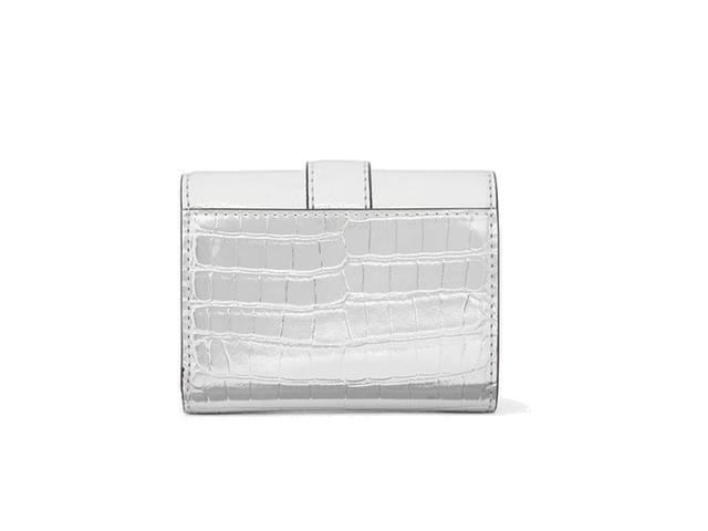 Michael Kors Michael Kors Carmen Medium Metallic Crocodile Embossed Tri-Fold Envelope Wallet Silver - view 3