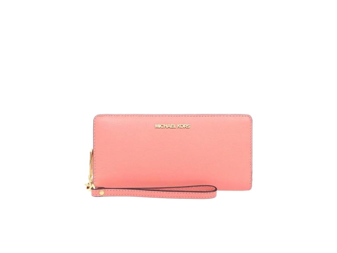 Michael Kors Michael Kors Jet Set Travel Leather Travel Continental Round Zip Peach