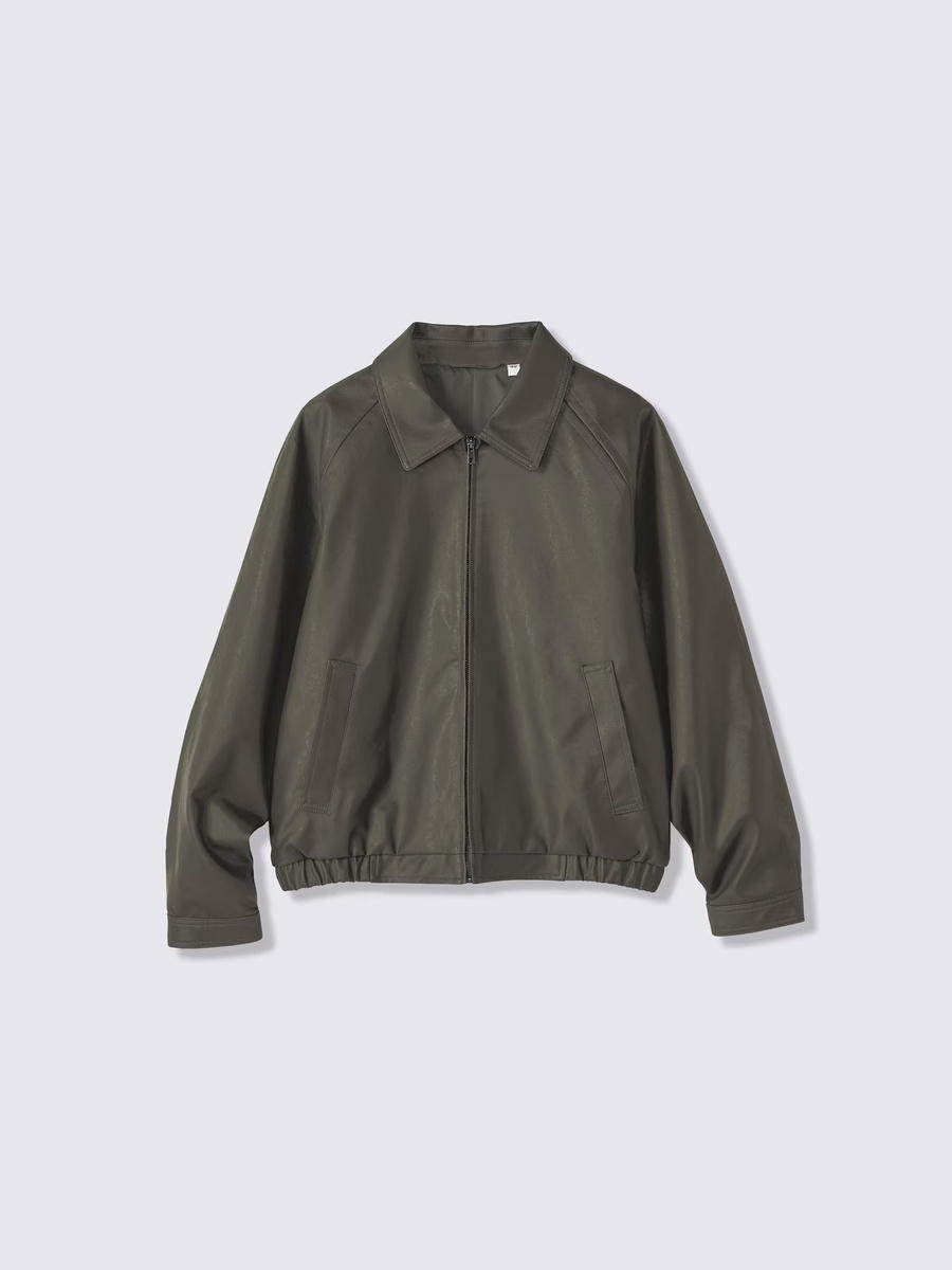 GU GU Faux Leather Zip Jacket MN Olive