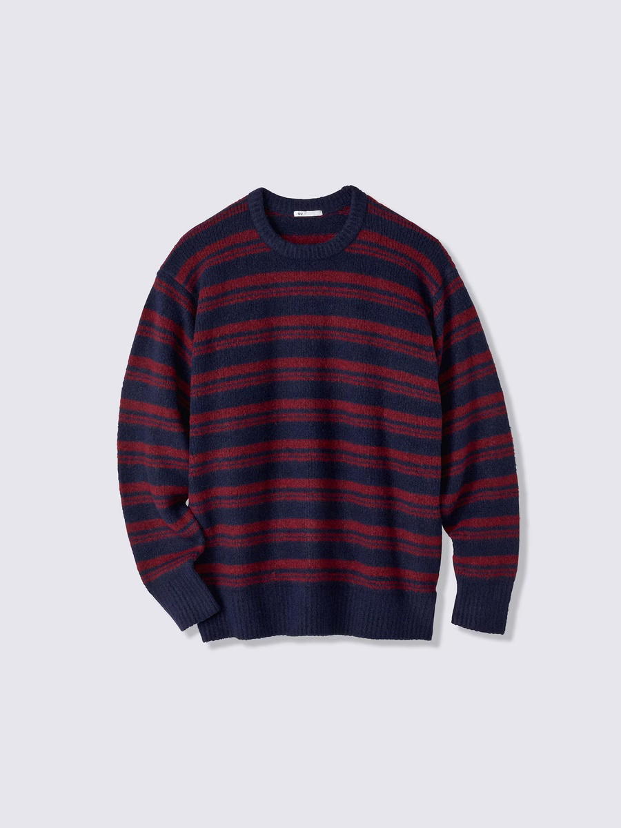 GU GU Puffy Touch Knit Striped Crew Neck Sweater PF Navy