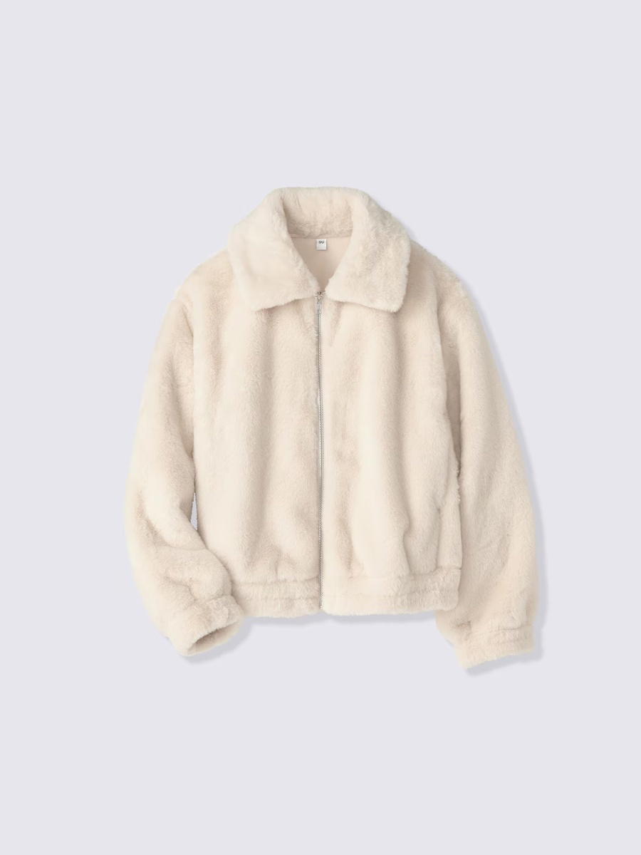 GU GU Fluffy Zip-Up Jacket PF Beige (W)