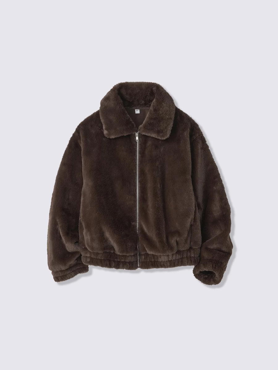 GU GU Fluffy Zip-Up Jacket PF Dark Brown (W)