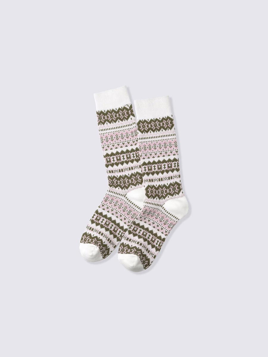 GU GU Warm Crew Socks Fair Isle CL White