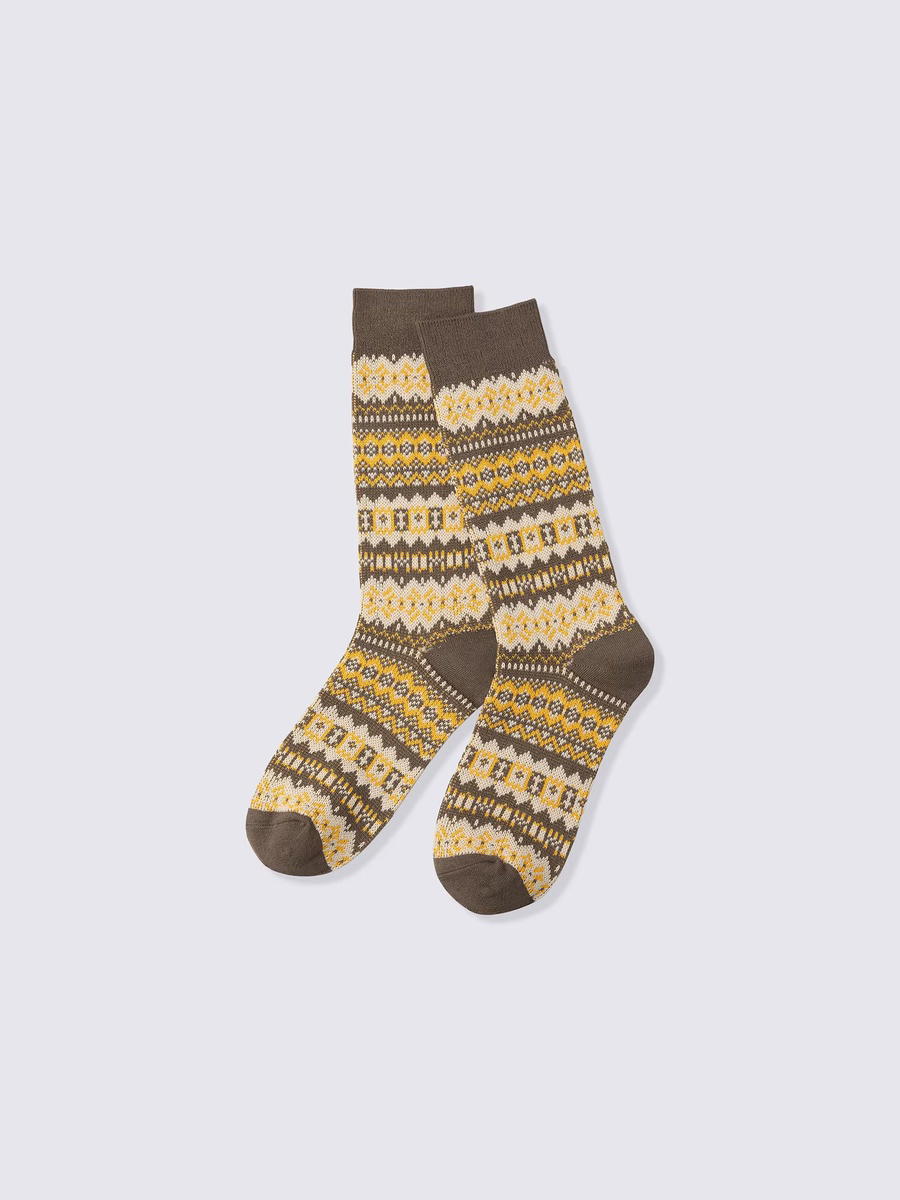GU GU Warm Crew Socks Fair Isle CL Dark Brown