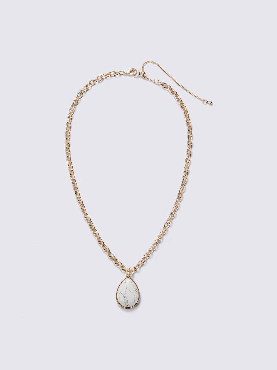 GU GU Drop Stone Chain Necklace PF Off White